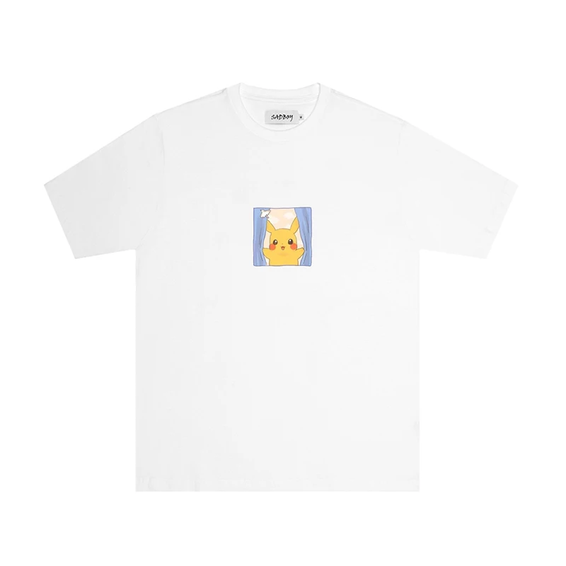 

Cartoon Chillwave Print Tee T-shirt White and Orange