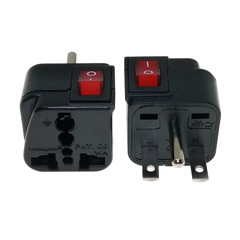 Универсальный адаптер, США, Nema 6-15P, Штекерный преобразователь, многорозетка, переменный ток 250 В, Макс 10 А, С основным переключателем, светодиодный индикатор, Wonpro WSA-18