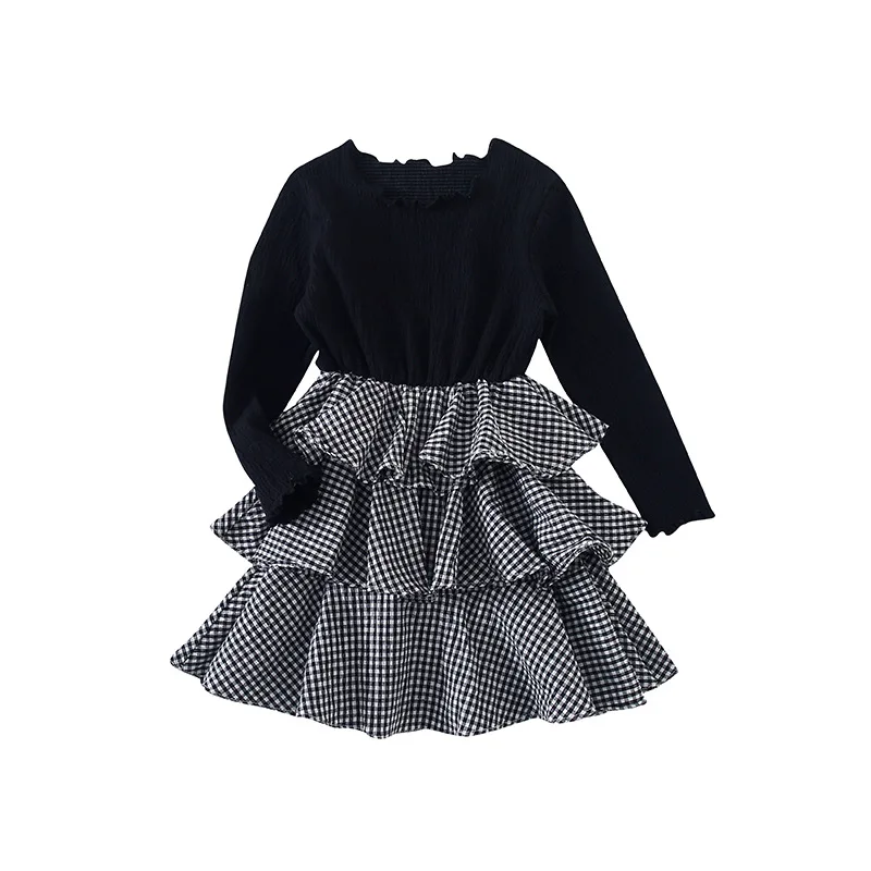 2019 Autumn New Arrival Korean style cotton matching colors princess long sleeve plaid cake dress for cute sweet baby girls | Детская
