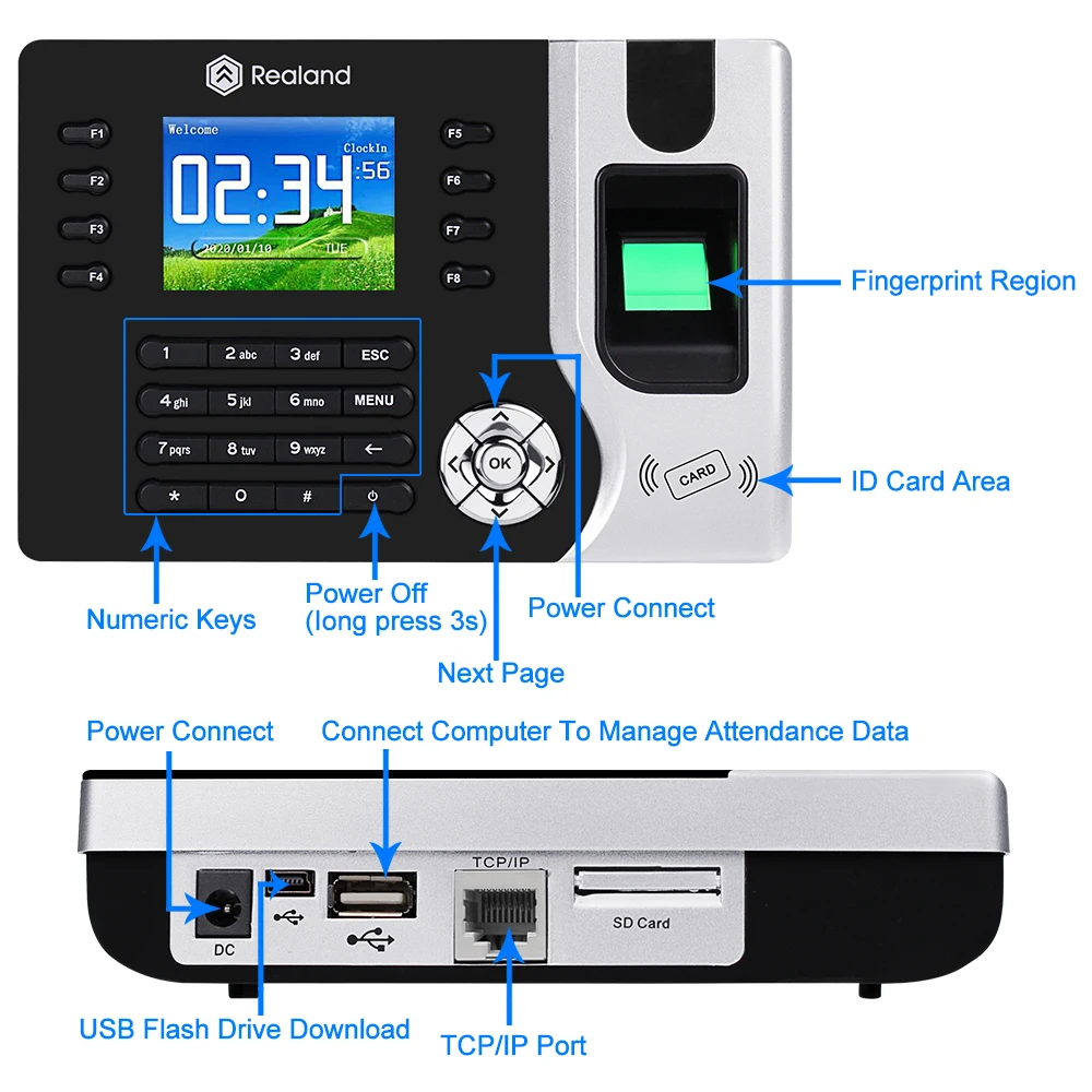TCP/IP/USB 2 4 дюйма биометрический отпечаток пальца посещаемость времени машина