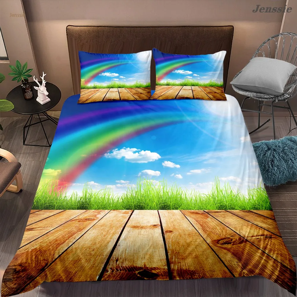 3D Rainbow On The Cloud Duvet Cover Set Single Double Bedding Boys Girls Bedspreads Scenery Comforters Luxury Quilt Covers | Дом и сад