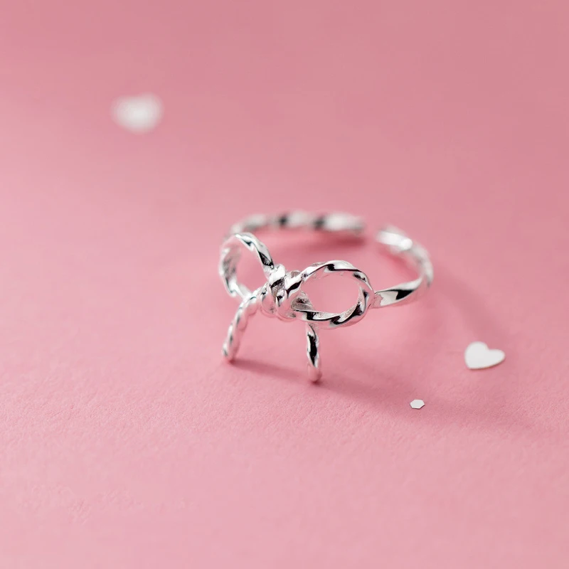 

INZATT Real 925 Sterling Silver Irregular Bow Adjustable Ring For Fashion Women Fine Jewelry Punk minimalist Accessories