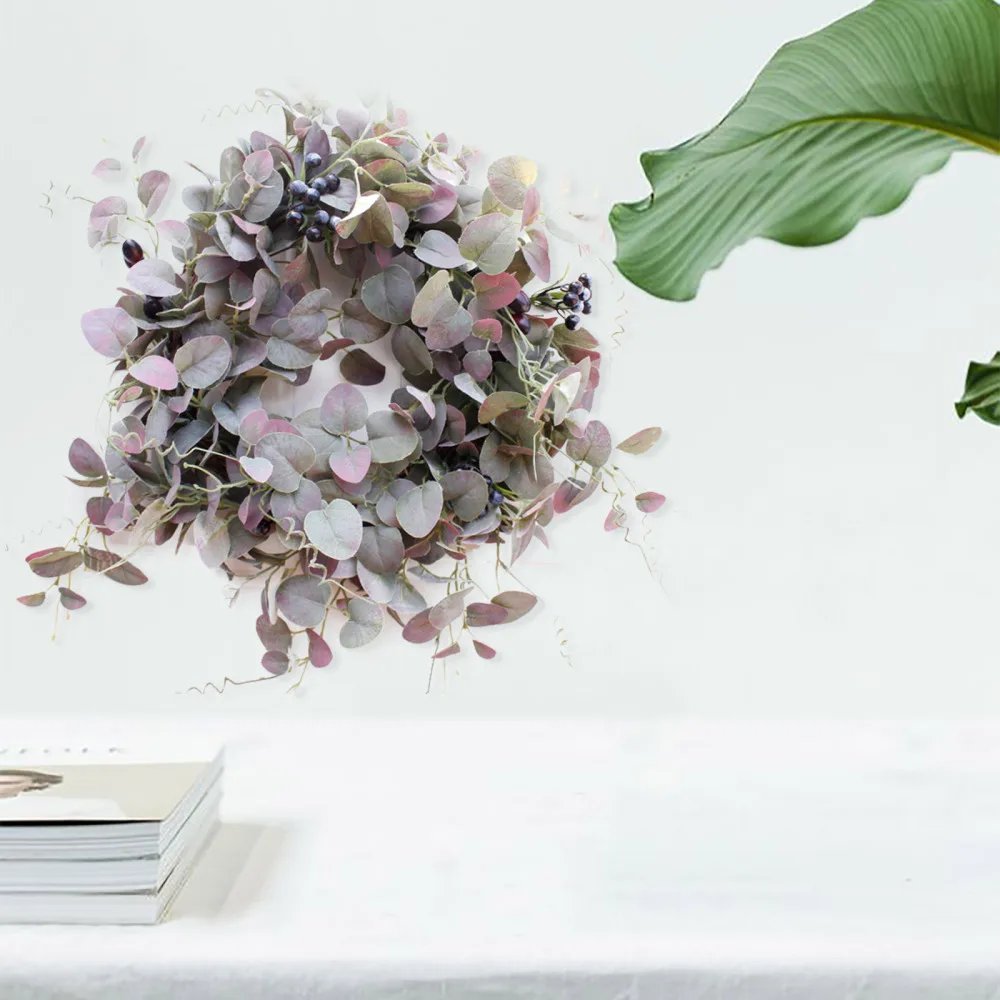 

Eucalyptus Wreath Wall Hanging Artificial Ornament Garland Home Decorations Dia 50cm Cloth Blueberry Plant Door Decoration