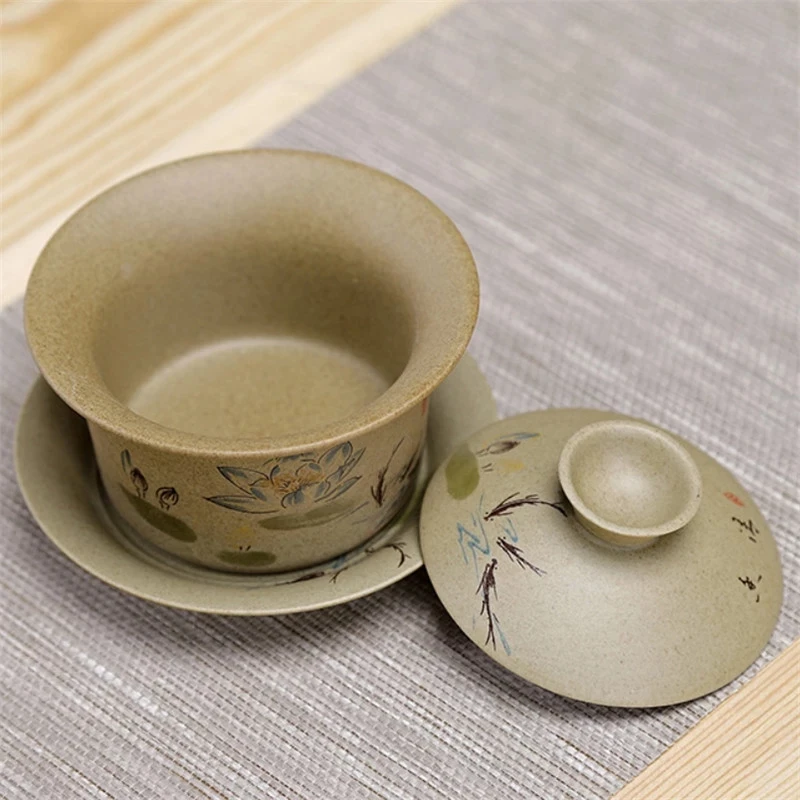 

New Jingdezhen Ceramic Gaiwan Retro Coarse Pottery Household Tea Set Handmade Tea Bowl Creative Travel Tea Cup Office Drinkware