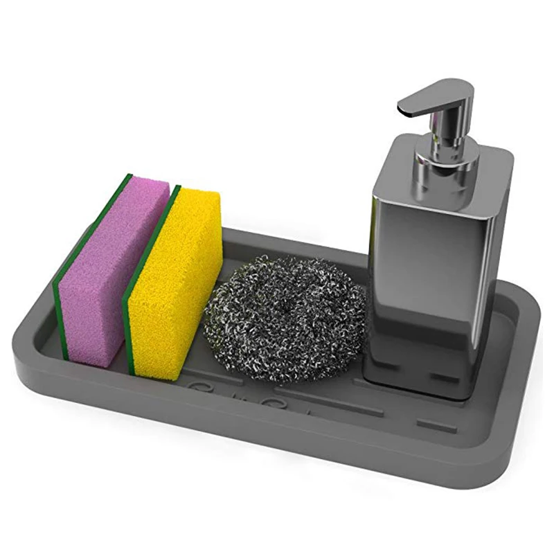

Держатель для губки, серый органайзер для раковины, поднос, дозатор губки, держатель для мыла, поднос для скребка, кухонные аксессуары для мы...