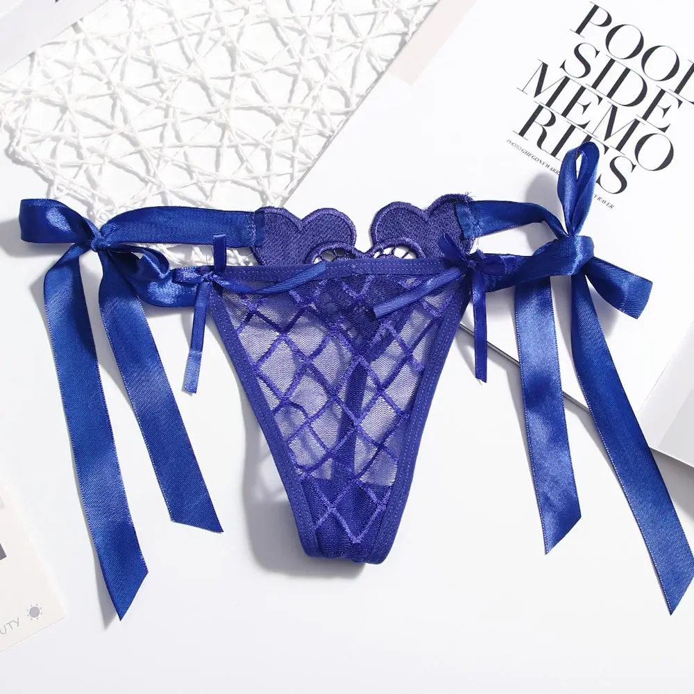 Sexy Lace Floral Hollow Out Panties Women Tie G-string Thongs Sheer Low Waist Underwear Soft Lingerie Ice Silk Brief | Женская одежда