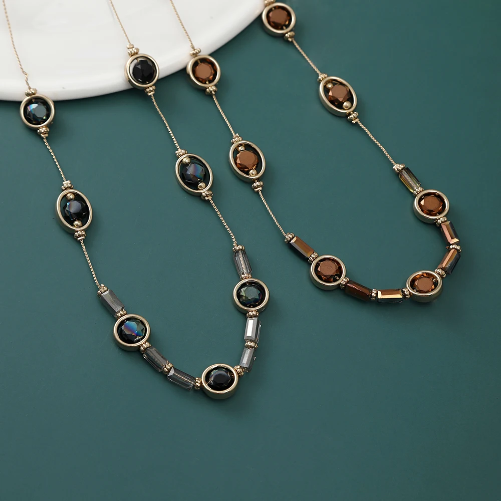 Модное изящное ожерелье из бисера с кристаллами 4 цвета простой стиль позолота