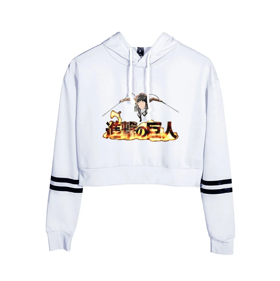 Женский Короткий Джемпер желтый короткий топ с капюшоном и аниме Атака Титанов