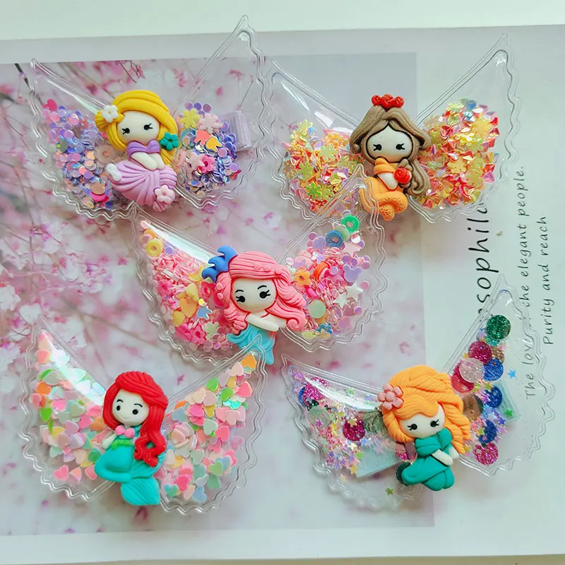 

3pcs/lot New arrival Quicksand angel wings Princess hairpin Lovely children's hair accessories Girl hair clip