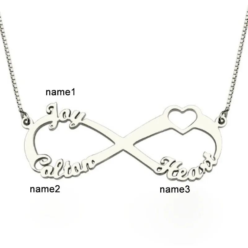 Personalized Infinity Heart Name Necklace Rose Gold Engraved Custom Three Names Letter Necklaces Pendants Jewelry