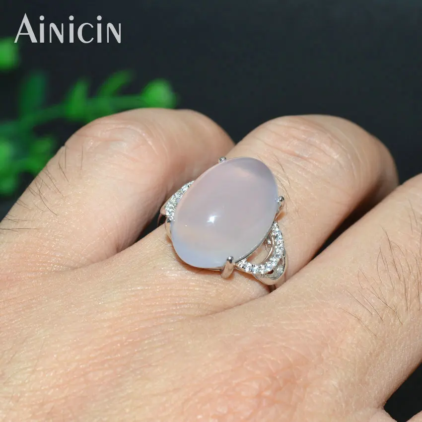 

Unique Volite Color Natural Chalcedony S925 Silver Prong Setting Adjustable Luxury Women Rings Engagement Ring Birthday Gift