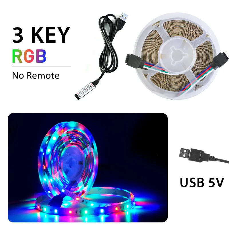 Светодиодная лента USB DC 5 в 50 см 1 м 2 м 3 м 4 м 5 м Мини 3Key 24Key гибкий светильник SMD 2835 Настольный Декор экран ТВ фоновый светильник ing - Испускаемый цвет: RGB 3 Key