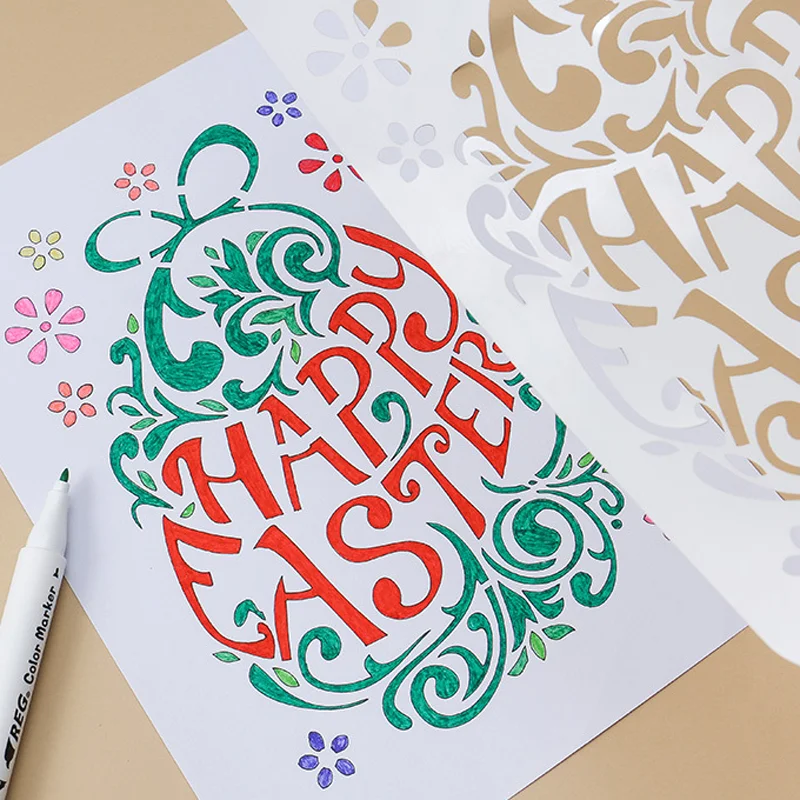 

6pc Cute Easter Bunny Painting Template Hand-painted Inkjet DIY Scrapbooking Stamp Coloring Embossing Stencil Decor Reusable