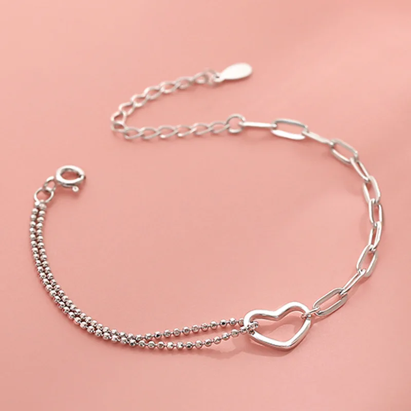 

Simple Silver Plated Personalized Double Heart Bracelet Sweet Romantic Promise Girl Jewelry Love Women's Wedding Bracelet