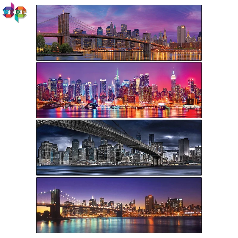 Полноразмерная алмазная живопись 5D с изображением моста Нью-Йорк темная ночь