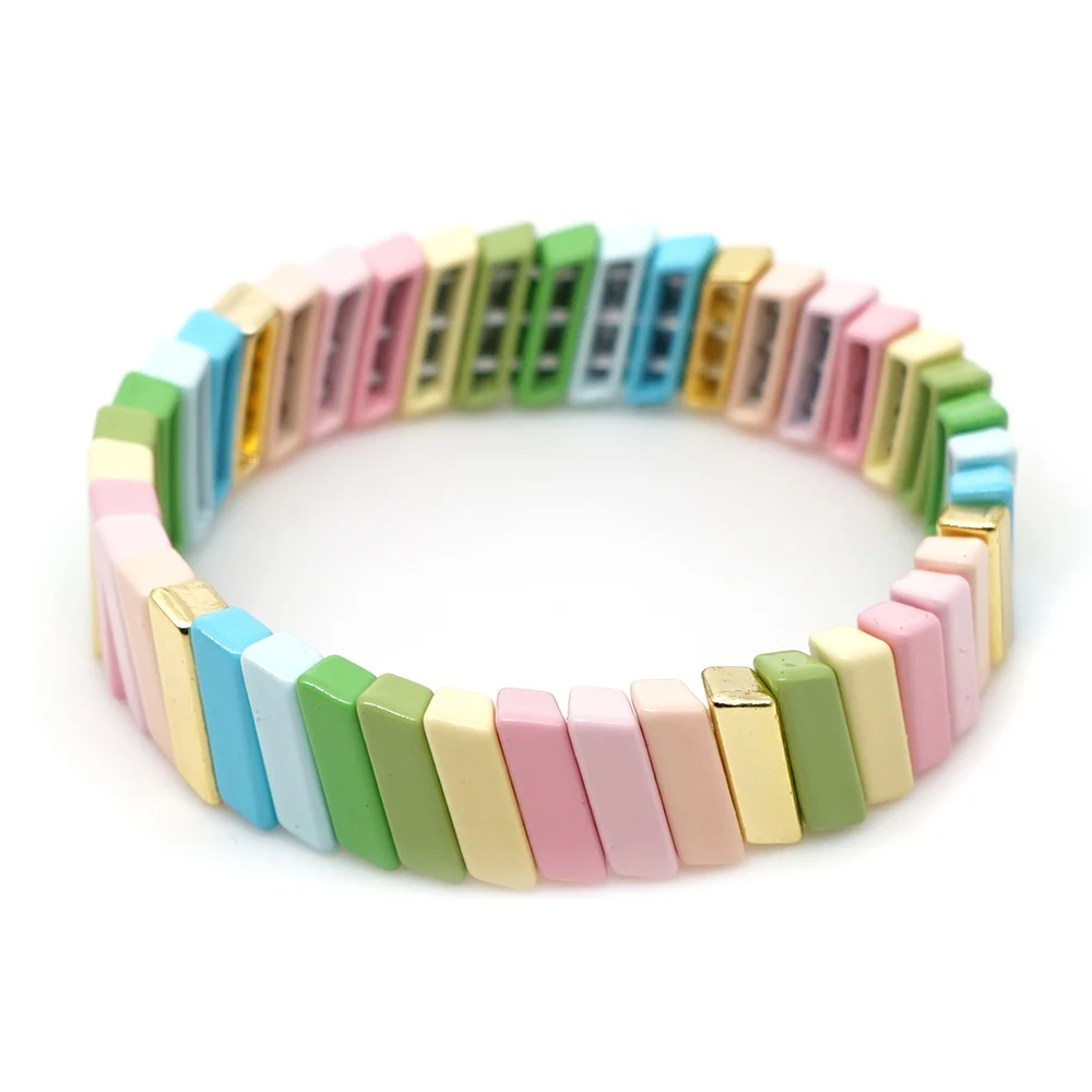 Shinus Pulseras Mujer Moda радужные эмалированные плитки браслеты для женщин браслет богемные красочные Bileklik летние модные ювелирные изделия - Окраска металла: RO-B190064C