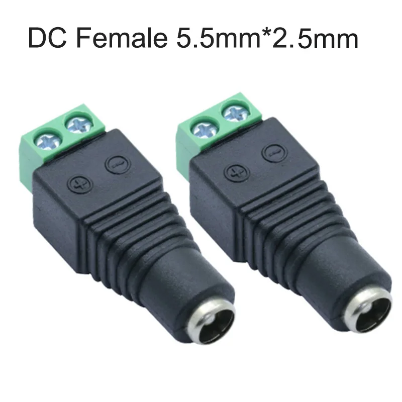 100 шт./лот 5 5x2 мм DC AV Balun Power Plug to Connector 2 pole Screw CCTV Video адаптер преобразователя |