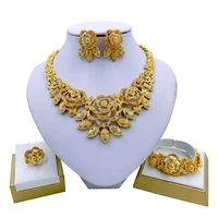 indian charm women party fashion jewelry sets flower necklace bracelet earrings ring luxury jewelry bridal jewelry set