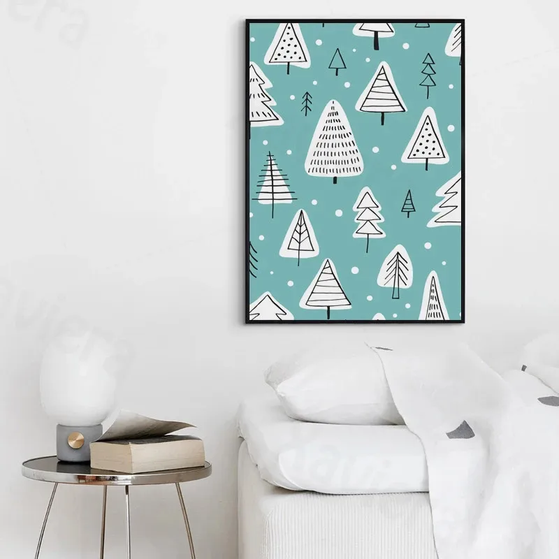 Рождественская Скандинавская мультяшная елка холст живопись сине-белый