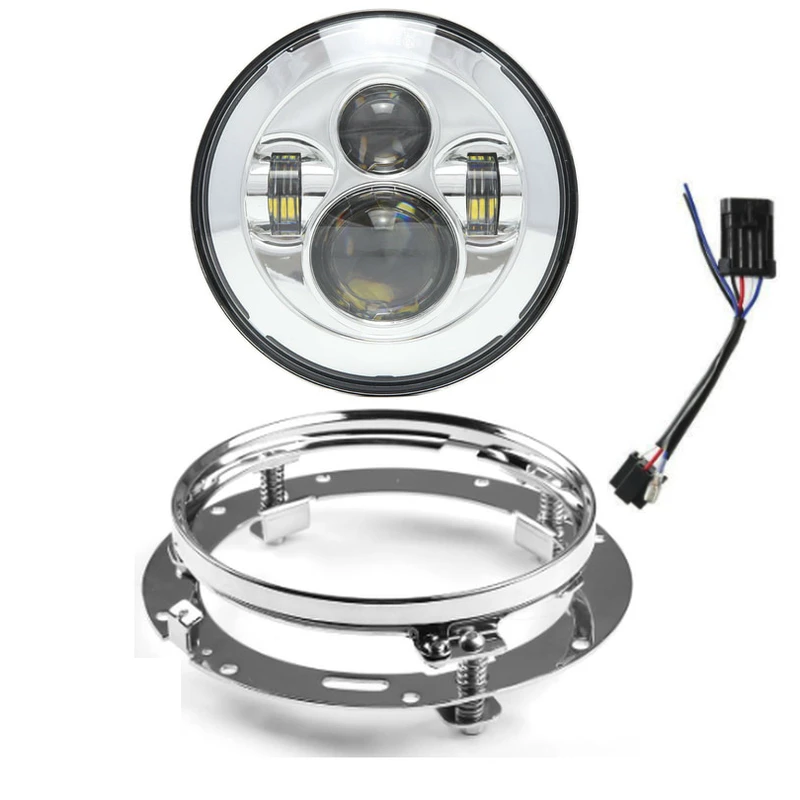 

7inch LED Headlight with Halo Angel Eyes and 7inch Headlight Mounting Adapter Ring for 1994-later Softail 2009-2013 Trike