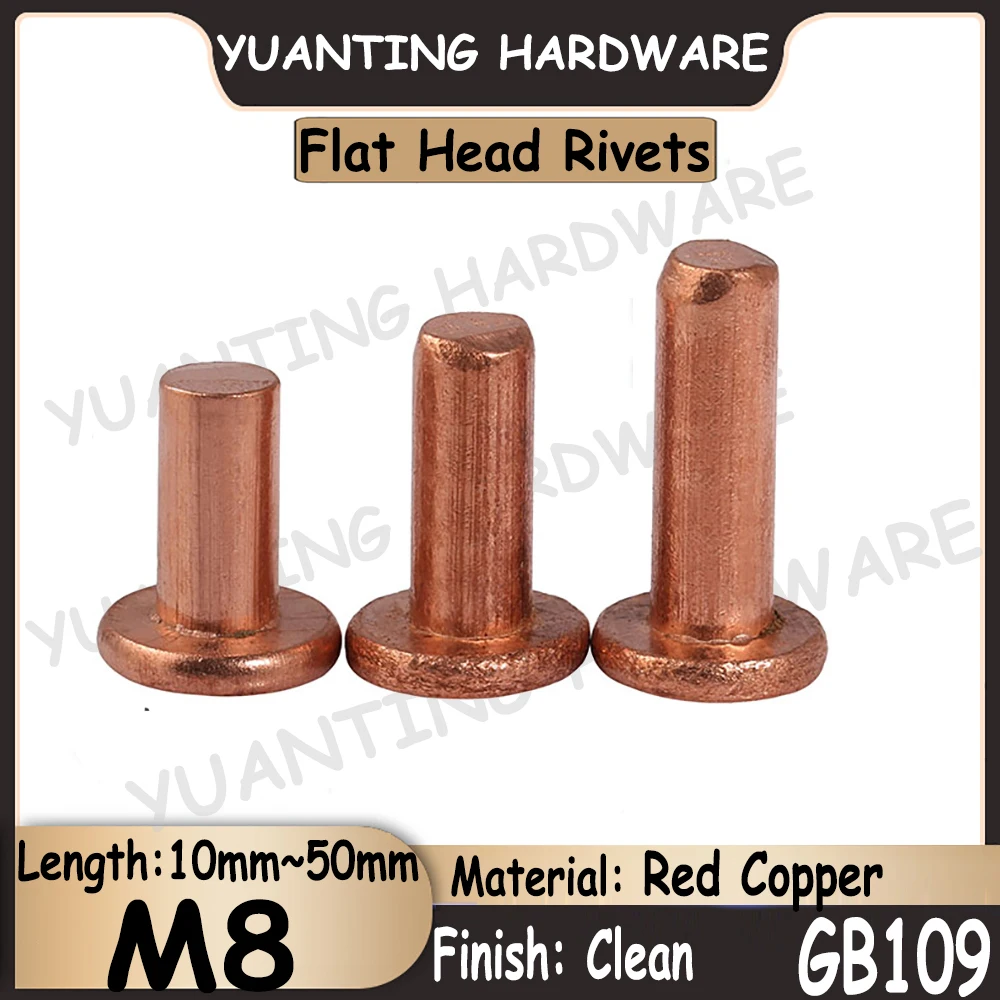 

1Piece~2Pcs M8x10mm~50mm GB109 Solid Red Copper Flat Head Rivets Round Head Copper Rivets Self-Plugging Rivets