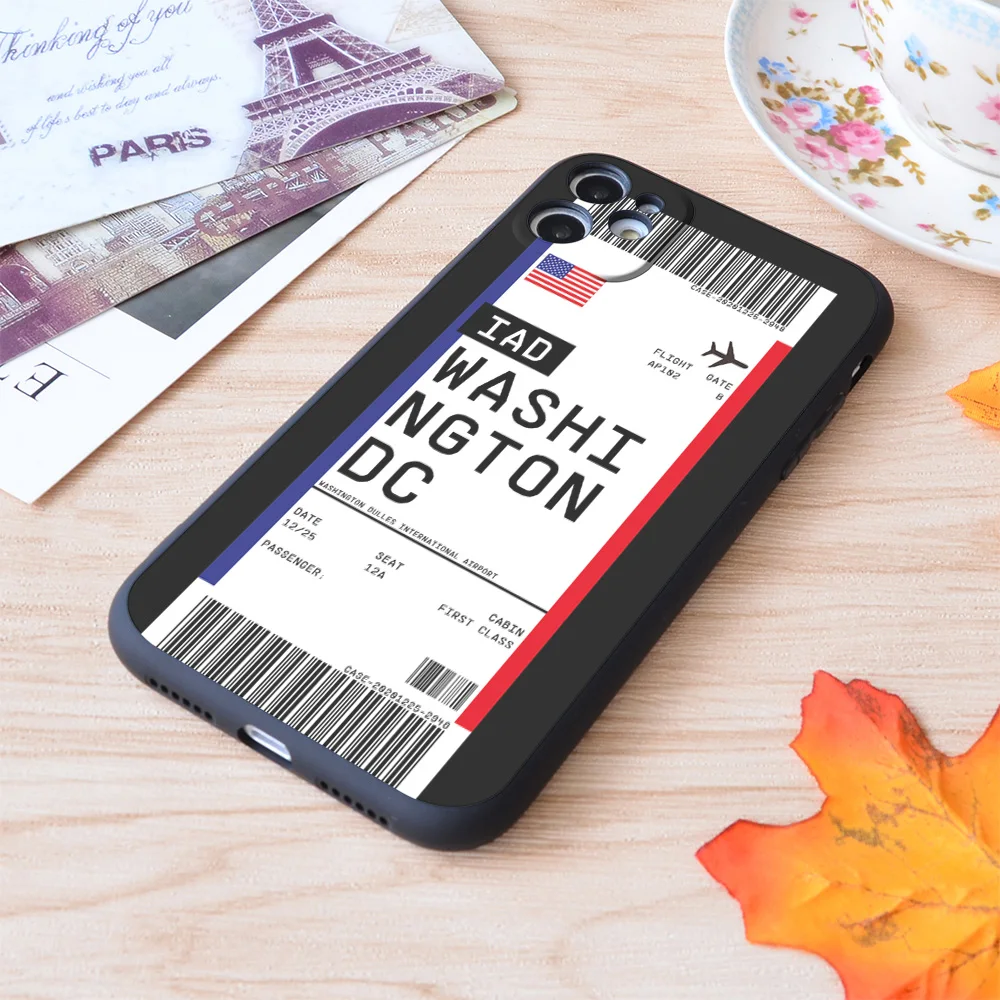 

For iPhone Washington DC Boarding Pass First Class Air Plane Ticket Lable Flight Travel Print Soft Matt Apple iPhone Case