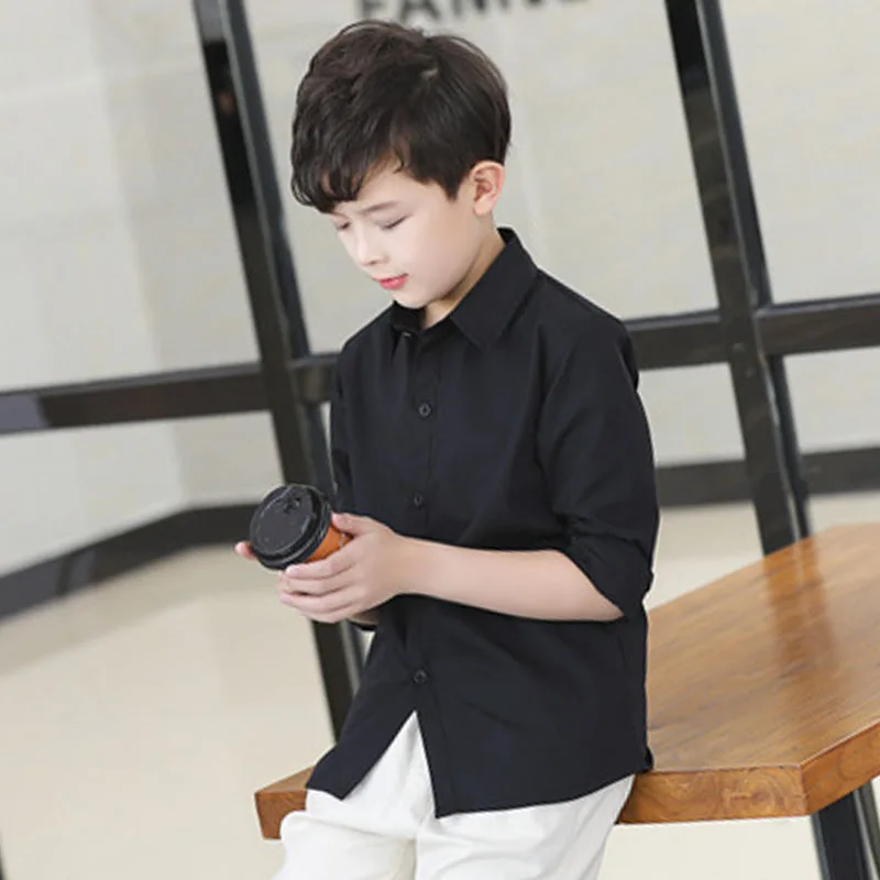

Boys Fashion Long Sleeve Shirts Tops Clothing Kids White Black Single Breasted Blouses Clothes Children Autumn Shirt Boy 4-17 Y
