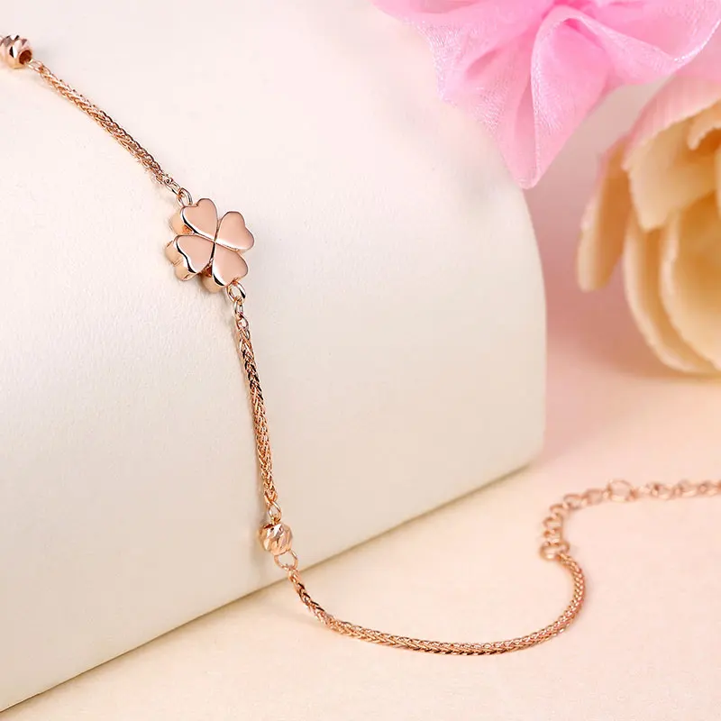 Lucky Rose 4-Leaf Clover 18K настоящий цельный браслет из настоящего золота AU750 для женщин вечерние модные ювелирные изделия