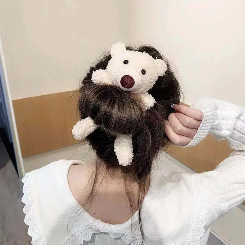 

2021 New Cute Plush Bear Rabbit Elastic Hair Bands Ponytail Hair Tie Scrunchies Decorate Headband Fashion Hair Accessories