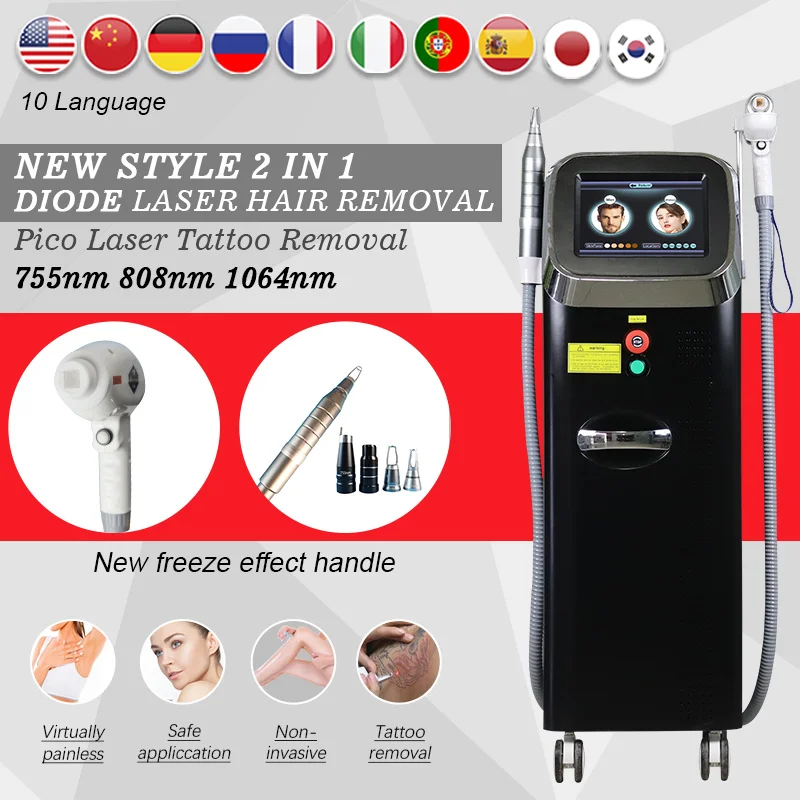 

Newest 2 in 1 808nm Diode Laser Machine 1200w Painless hair removal machine &Remove the tattoo Nd Yag laser machine