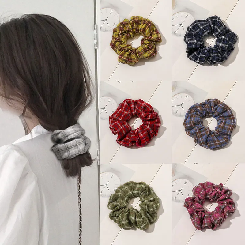 

1PC Plaid Print Small Fresh Hair Band Cute Elegant Vintage Headwear for Girls Women Fashion Hair Accessories Elastic Scrunchies