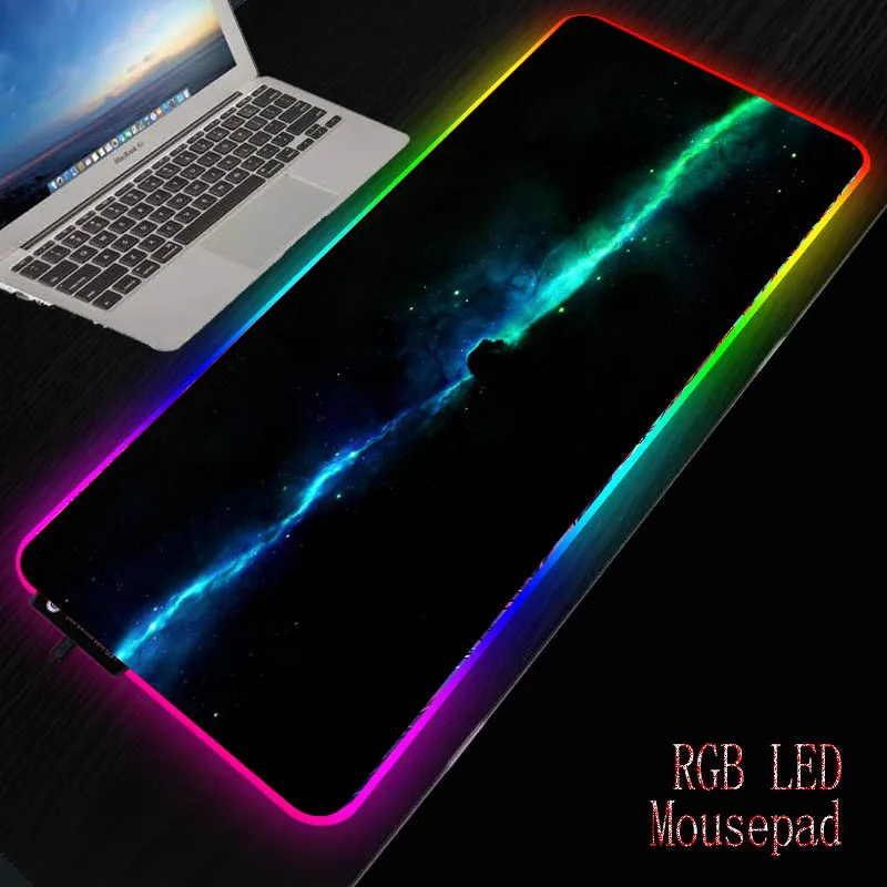 Коврик для мыши MRGBEST Nebula Space Clouds геймерский компьютерной с RGB подсветкой большой
