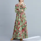 Женское винтажное платье с цветочным принтом, повседневное свободное платье разных цветов с круглым вырезом и длинным рукавом, весна-осень, платья для пляжного отдыха