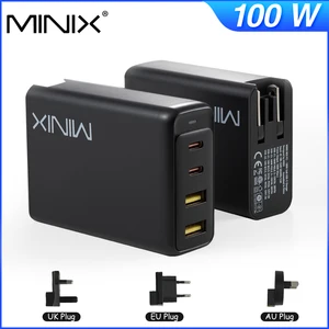 minix neo p2 100w charger gan fast charger 4 ports 2usb c2usb a quick charger euauuk plug adapter for iphone ipad free global shipping