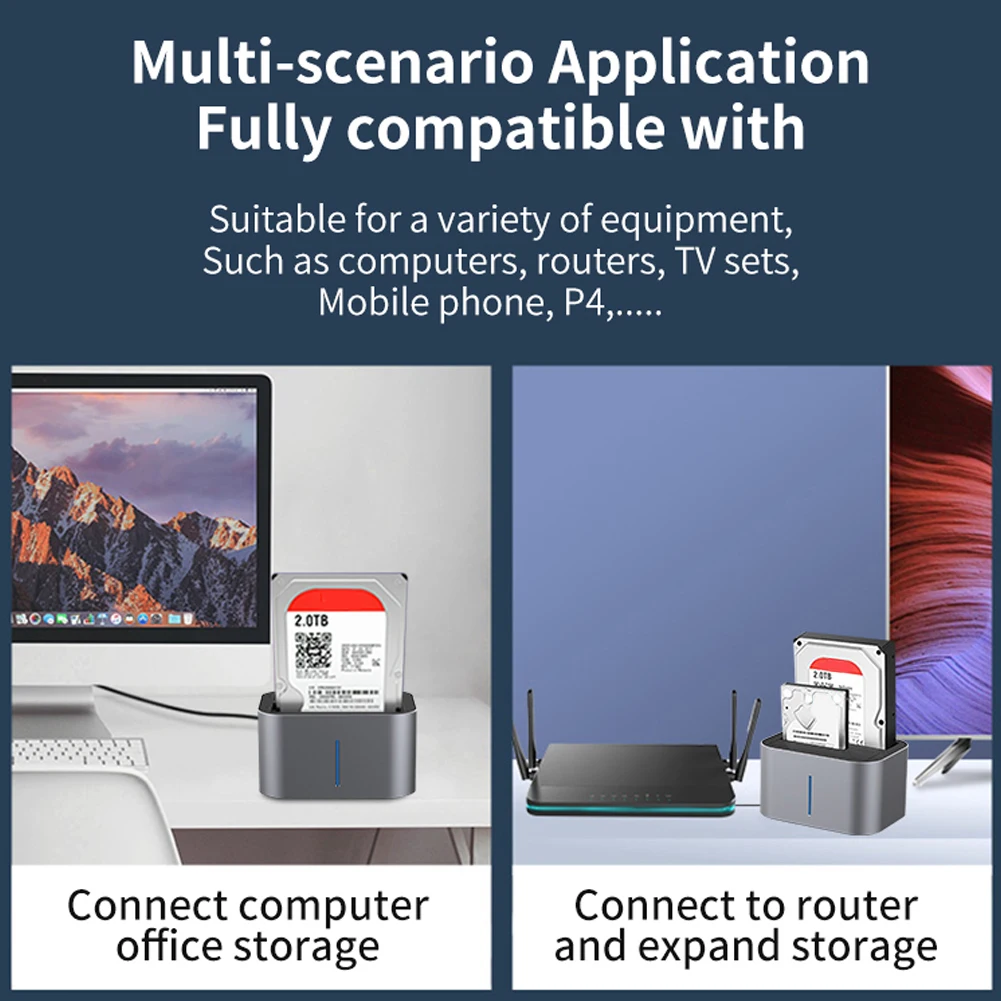 dual bay external hard drive docking station 3 52 5 inch sata to usb 3 0 hdd ssd enclosure box disk case support 14tb free global shipping