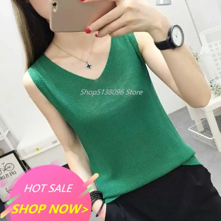 Майка женская трикотажная без рукавов свободная рубашка-безрукавка тонкий жилет