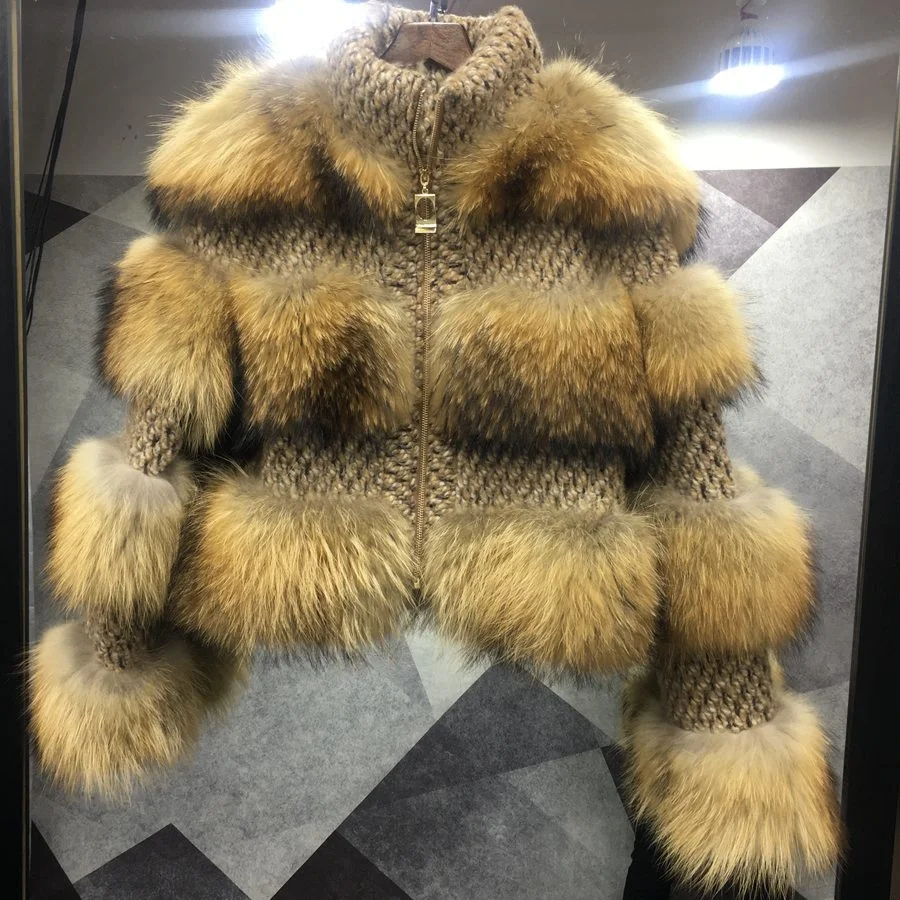 

SHZQ 2021 Women Winter Jacket Natural Raccoon Fur Coat Female Jacket Oversize Outerwear Luxury Fashion Coats Femme