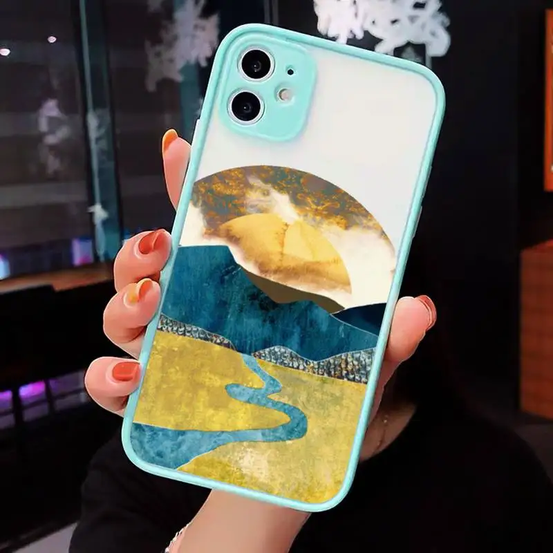 

Mountain Marble Moon pattern Phone Case Matte Transparent for iPhone 7 8 11 12 s mini pro X XS XR MAX Plus cover funda