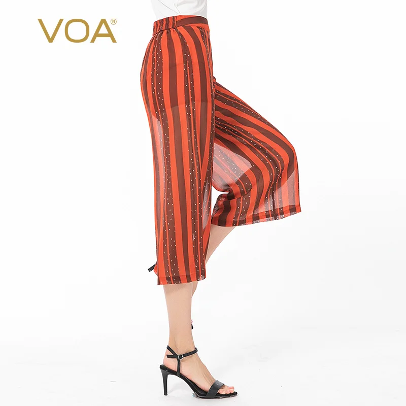 

Широкие брюки VOA KJ2, легкие, дышащие, шелковые, кофейного цвета, с принтом в полоску, с эластичной поверхностью, KJ2