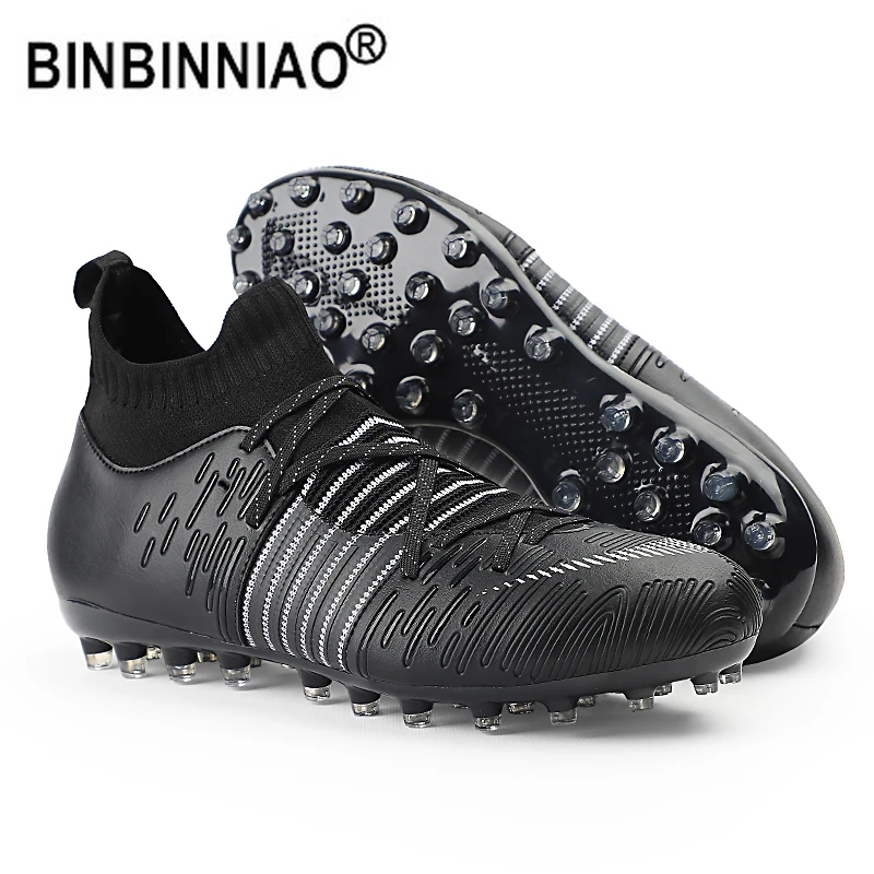 BINBINNIAO Football Shoes Men Futsal Flying Woven Breathable Football Boots Kids TF/FG Sneakers Soccer Cleats zapatos de futbol