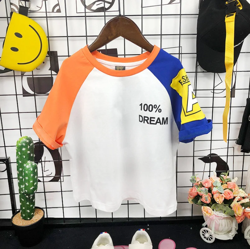 

Boy Summer Suit Children Korean Style Stitching Half-sleeved Top Casual Fashion Cotton Short-sleeved Kids Two-piece Suit BT142