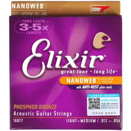 Elixir Original 16077 Acoustic Phosphor Bronze with NANOWEB Coating Light-Medium 12-56 | Спорт и развлечения