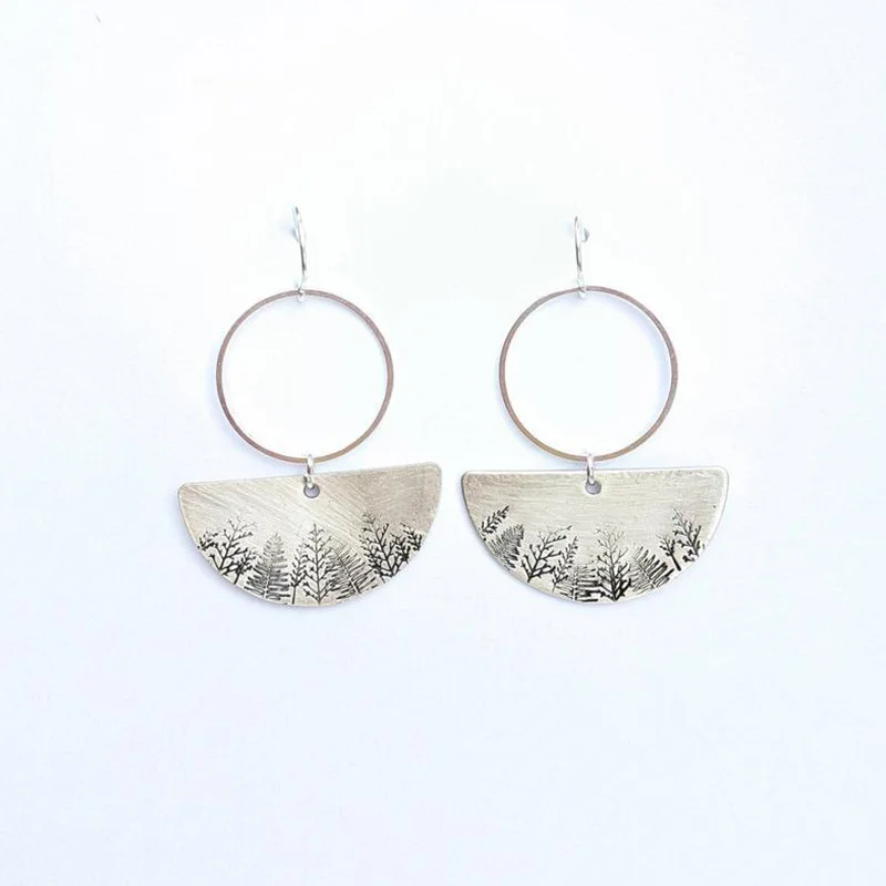 

Vintage Forest Tree Dangle Earrings For Women Trendy Creative Semicircle Geometry Drop Earrings Female Fashion Jewelry Gift New