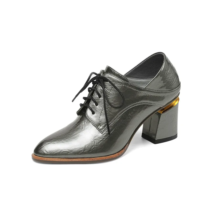 Женские модельные туфли MORAZORA черные из натуральной кожи на толстом высоком