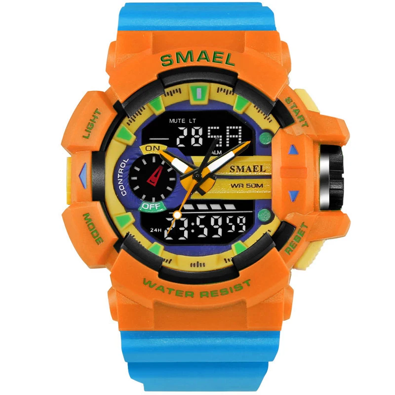 Спортивные часы SMAEL мужские черные золотые водонепроницаемые 50 м цифровые для