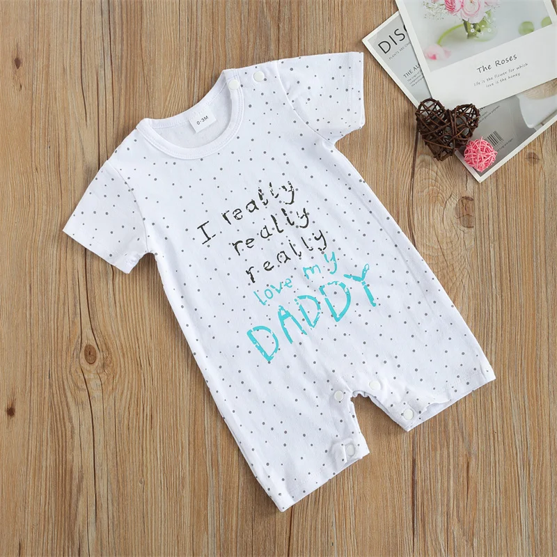 

New Fashion Toddlers Boys Romper Infant Girls O-Neck Dot Lettering Printed Jumpsuit Newborn Baby Playsuit Outfits