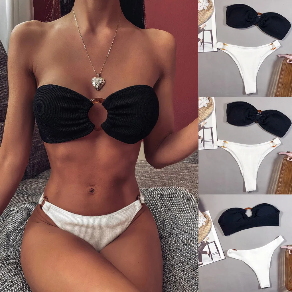 Fashion Womens Solid Color Bikini Push-Up Pad Swimwear Swimsuit Beachwear Set | Женская одежда