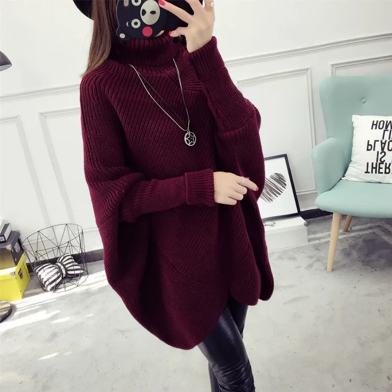 

Women's Korean-Style Loose Bat-Sleeve Sweater Thick Coat Turtleneck Winter Dress