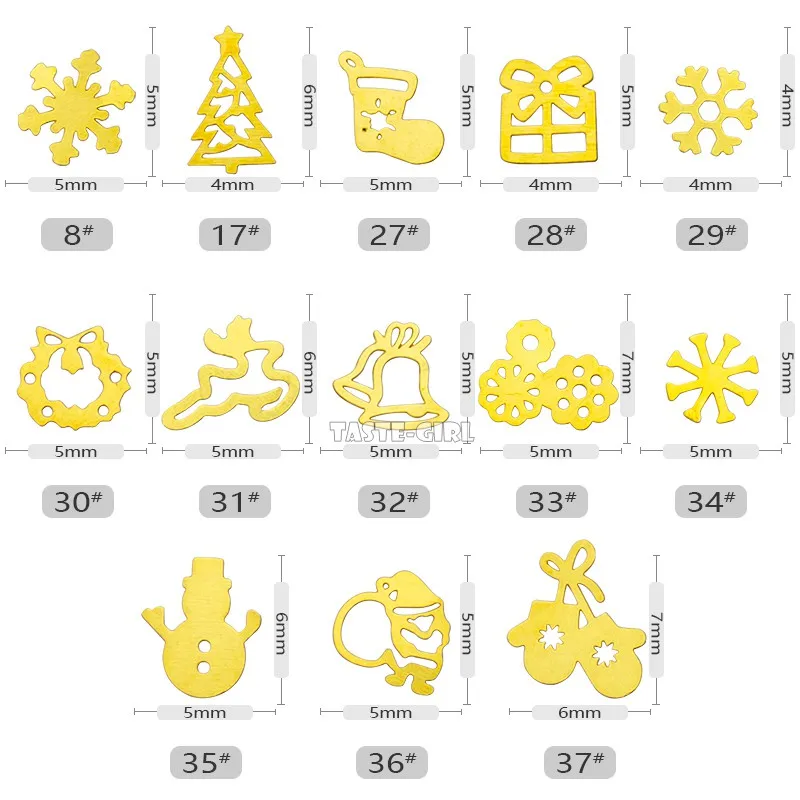 400 шт./упак. Золотой Рождественский элемент металлические блестки снежинка