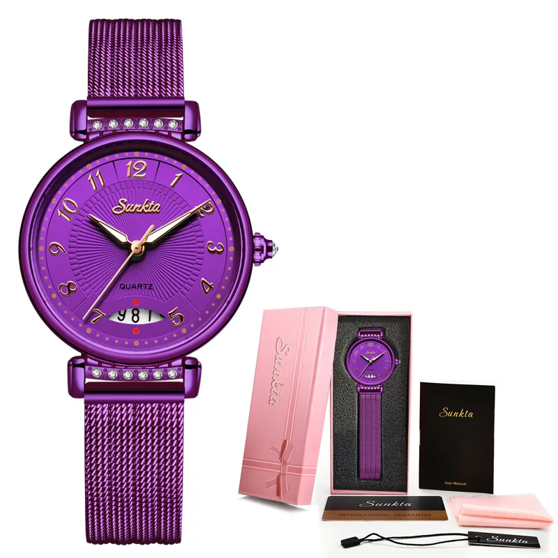Reloj Mujer женские часы Голубой бриллиант часы Для женщин Водонепроницаемый часы Повседневное модные женские туфли Часы Montre Femme Zegarek Damski+ коробка - Цвет: Purple